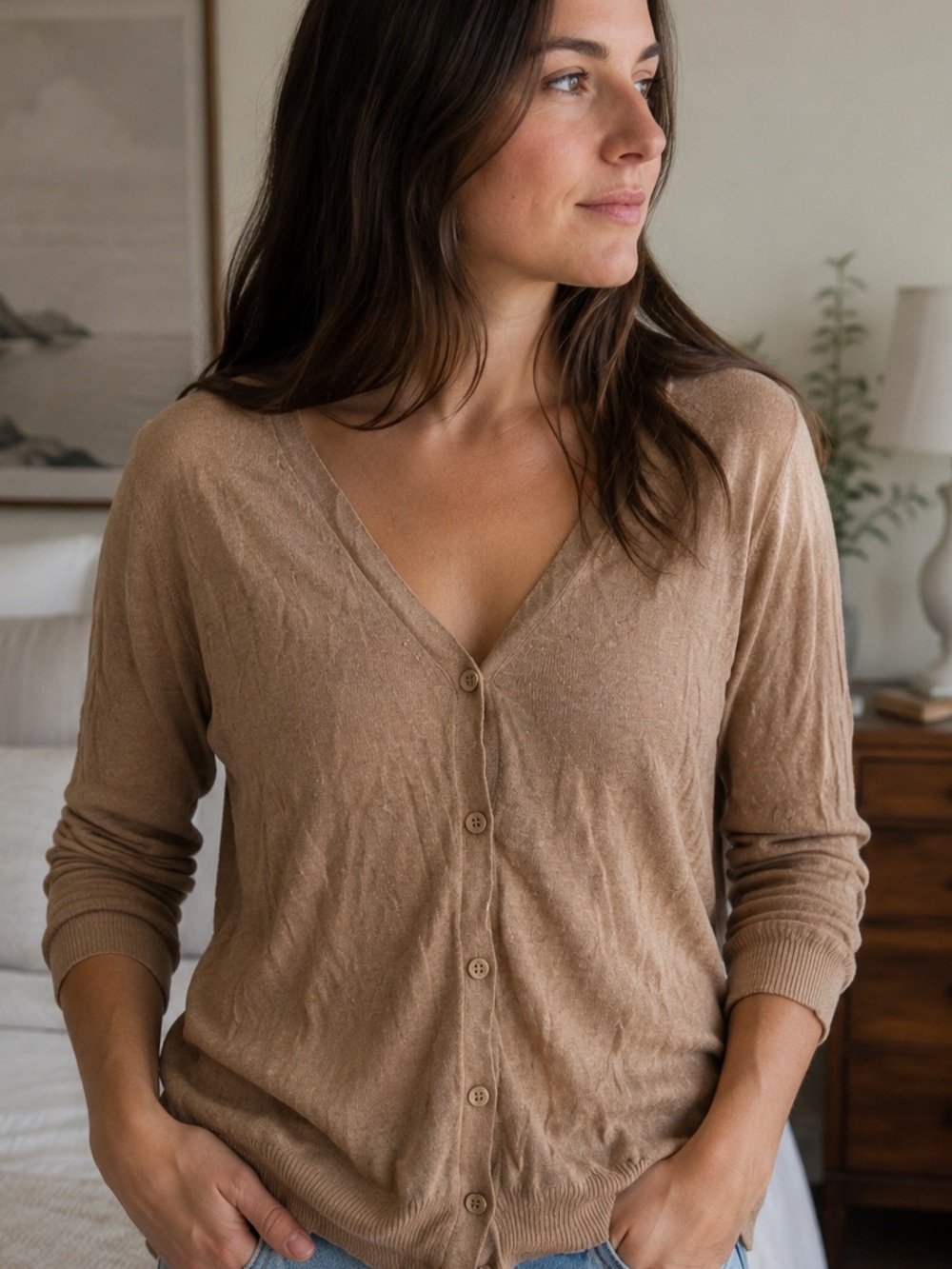 Mossimo Supply Co. Tan V-Neck Button Front Cardigan